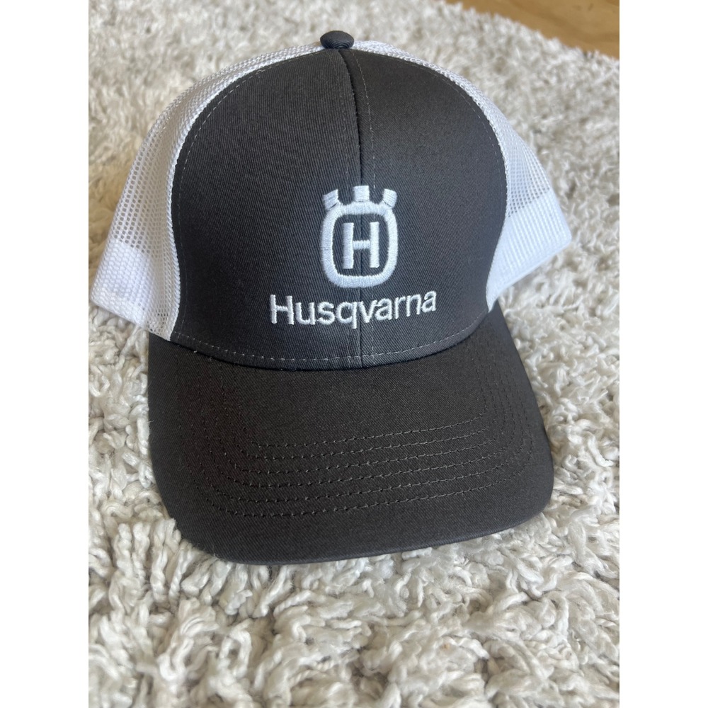 Husqvarna Trucker Hat Mens Charcoal Grey White Mesh Snapback Logo Cap
